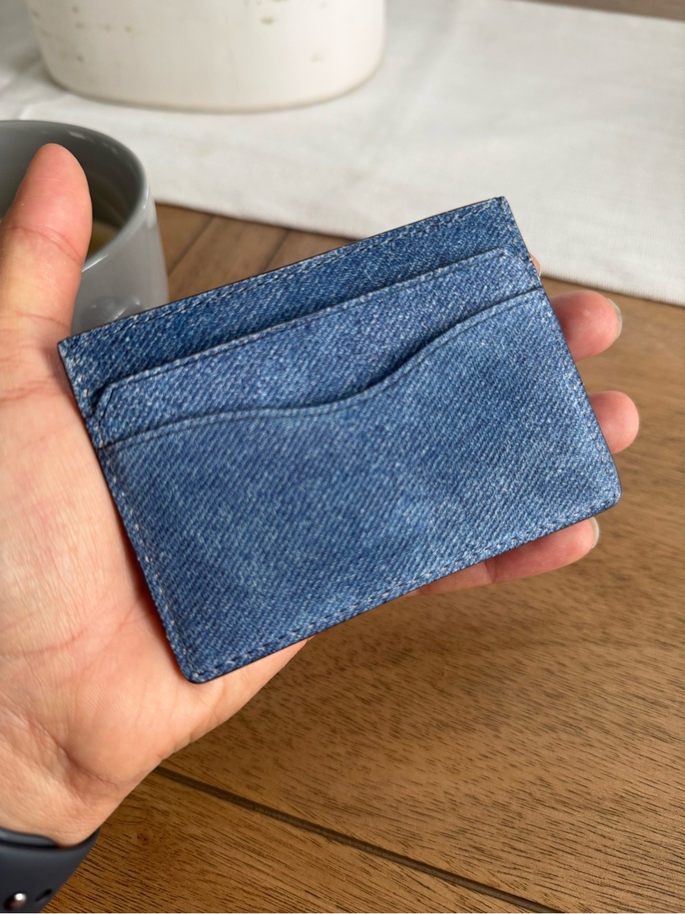Tory Burch Dark Denim Slim Card Case with Silver Logo - Picture 5 of 5